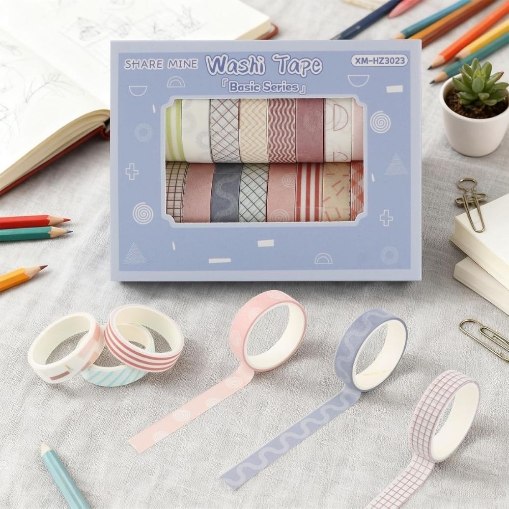 Basic Lace Series Washi Tape Set – Cute Decorative Masking Tape Collection with Assorted Cartoon & Unicorn Designs for Scrapbooking, Journaling, Planners, Bullet Journals, Gift Wrapping, DIY Crafts & Creative Projects From CHARUKAJ