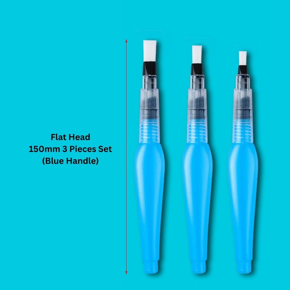 Watercolor Flat Paint Brush 150mm Blue Handle – White Hair Artist Synthetic Durable Brushes for DIY Art and Crafts, Lightweight Premium Pen From ArtEase Studio By CHARUKAJ (Small, Medium & Large)