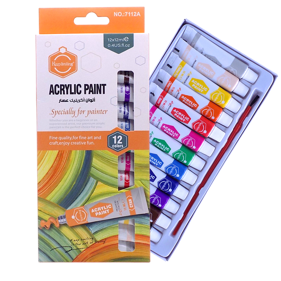 Keep Smiling Acrylic Paint Set (12 Colors, 12ml Tubes)