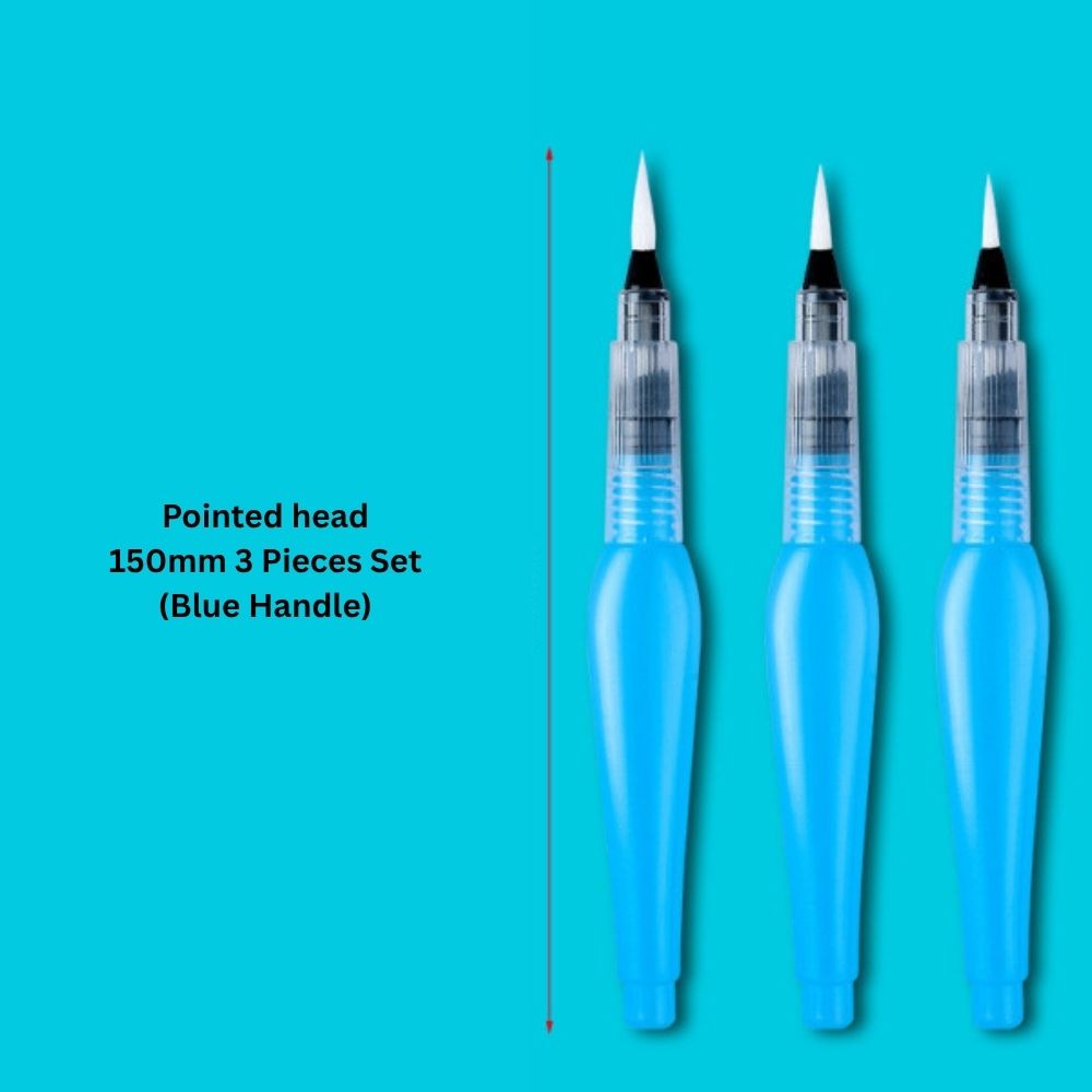 Watercolor Pointed Paint Brush 150mm Blue Handle – White Hair Artist Synthetic Durable Brushes for DIY Art and Crafts, Lightweight Premium Pen From ArtEase Studio By CHARUKAJ (Small, Medium & Large)