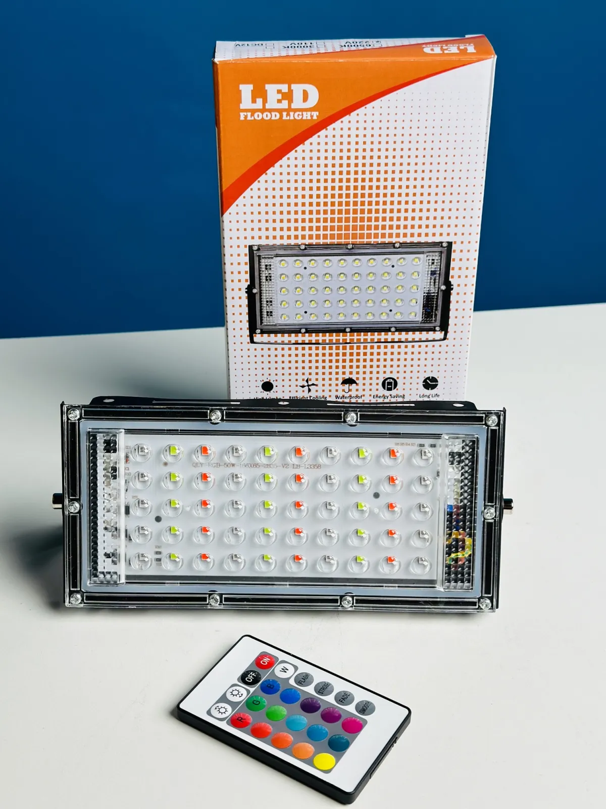 RGB LED Flood Light- Remote Controlled IP66 Waterproof Landscape & Outdoor Lighting (50W, AC220V) – Black Color
