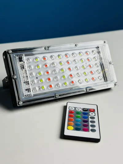 RGB LED Flood Light- Remote Controlled IP66 Waterproof Landscape & Outdoor Lighting (50W, AC220V) – Black Color_img_3