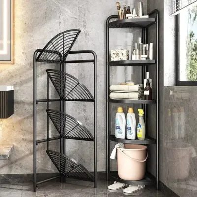 Black Carbon Steel 4-Tier Foldable Corner Shelf_img_1