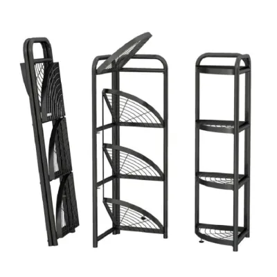 Black Carbon Steel 4-Tier Foldable Corner Shelf_img_0