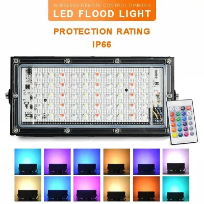 RGB LED Flood Light- Remote Controlled IP66 Waterproof Landscape & Outdoor Lighting (50W, AC220V) – Black Color_img_8