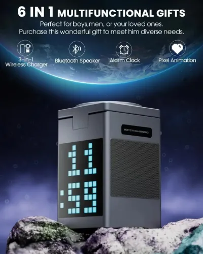 Valdus Pixel Dock 5-in-1 Wireless Charger with Speaker and Clock_img_3