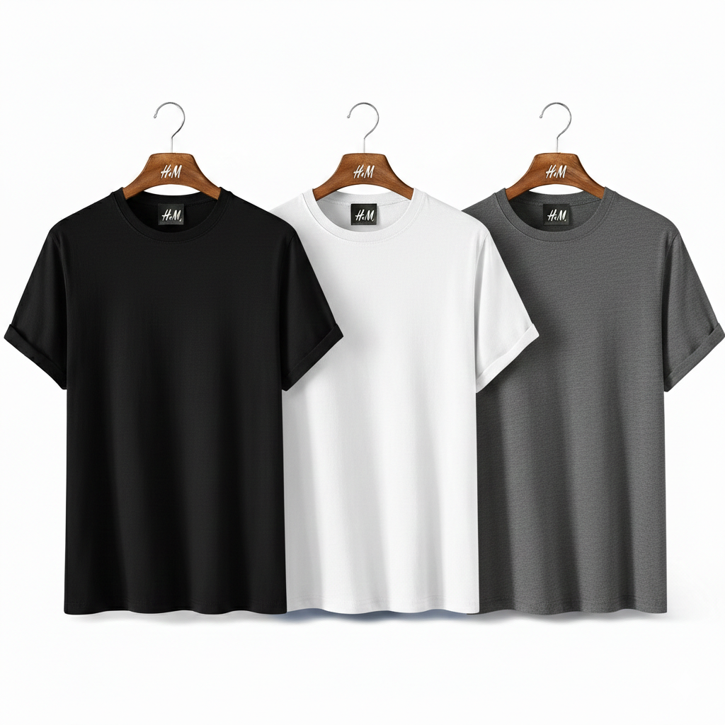 Men’s 3-Piece T-Shirt Combo (Black + White + Charcoal) | Premium Cotton |