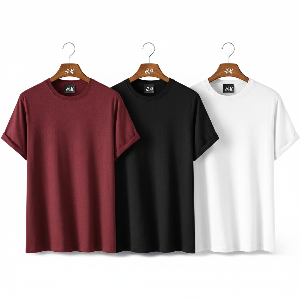 Men’s 3-Piece T-Shirt Combo (maroon + Black + White) | Premium Cotton |