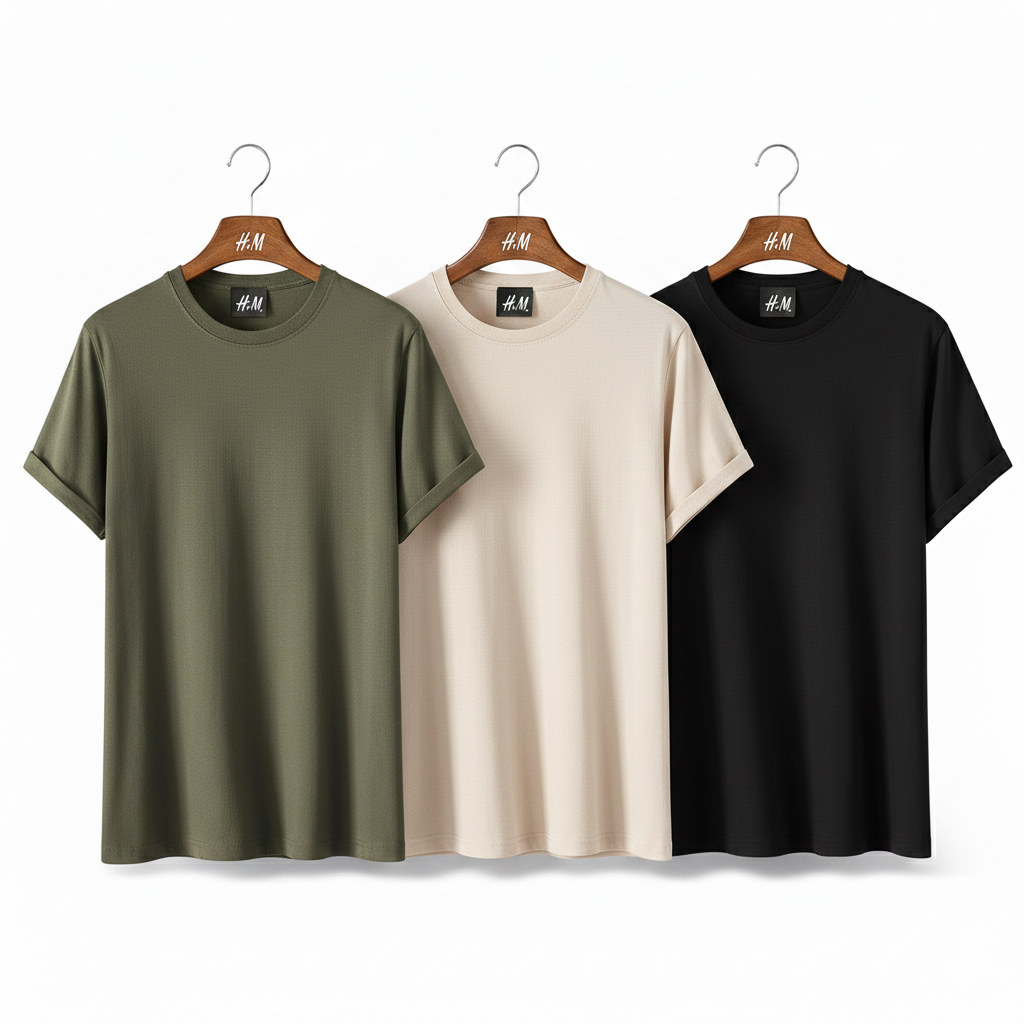 Men’s 3-Piece T-Shirt Combo (Olive + Cream + Black) | Premium Cotton |
