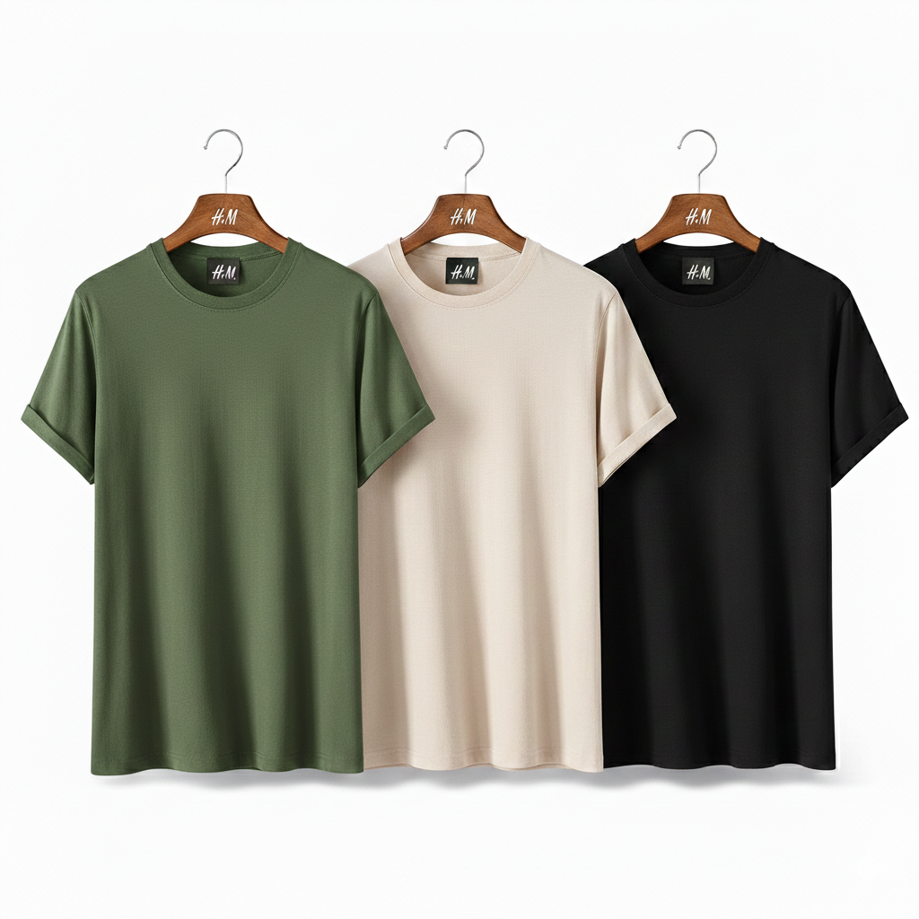 Men’s 3-Piece T-Shirt Combo (Green + Cream + Black) | Premium Cotton |