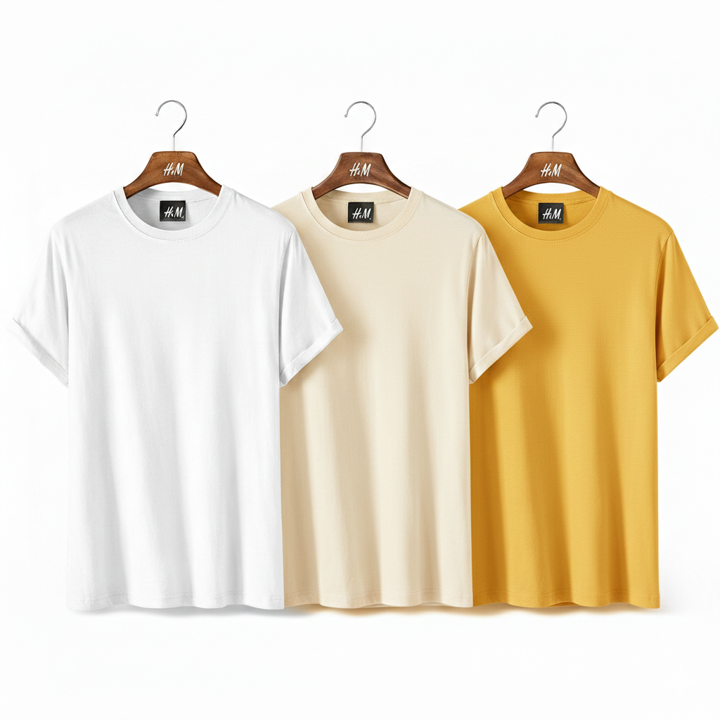 Men’s 3-Piece T-Shirt Combo (White + Cream + Yellow) | Premium Cotton |