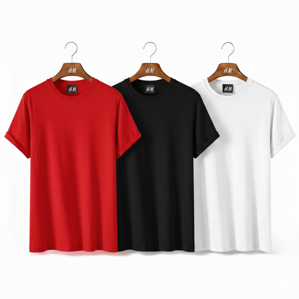 Men’s 3-Piece T-Shirt Combo (Red + Black + White) | Premium Cotton |