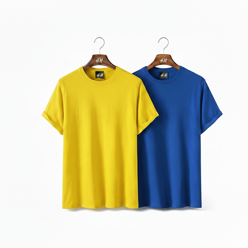 Men’s 2-Piece T-Shirt Combo (Yellow + Royal Blue) | Premium Cotton | Best Value Pack