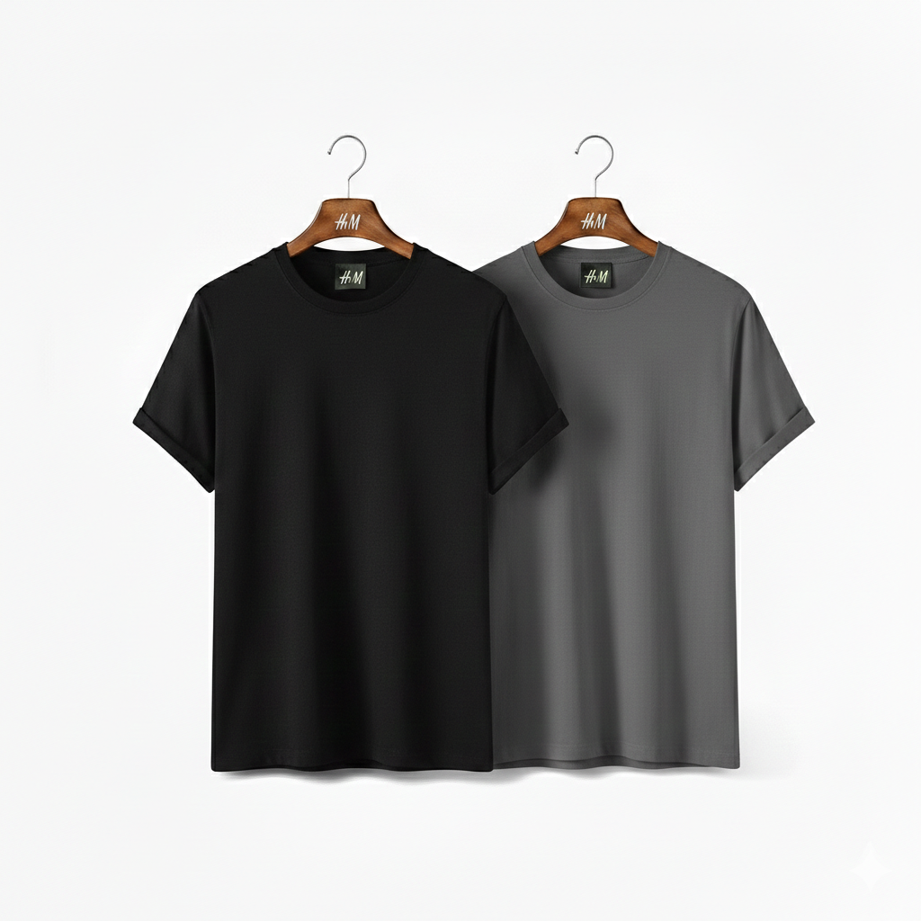 Men’s 2-Piece T-Shirt Combo (Black + charcoal) | Premium Cotton | Best Value Pack