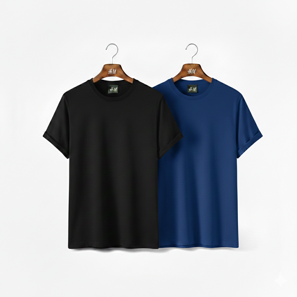 Men’s 2-Piece T-Shirt Combo (Black + Royal Blue) | Premium Cotton | Best Value Pack