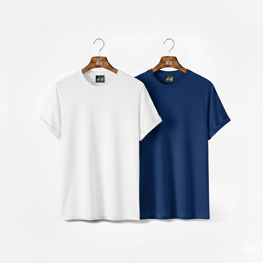 Men’s 2-Piece T-Shirt Combo (White + Royal Blue) | Premium Cotton | Best Value Pack