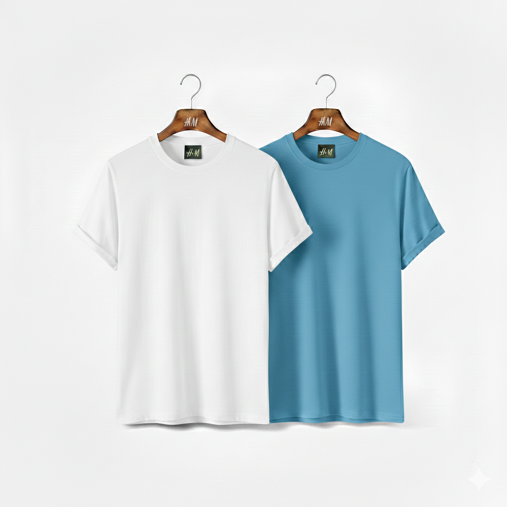 Men’s 2-Piece T-Shirt Combo (White + Sky Blue) | Premium Cotton | Best Value Pack