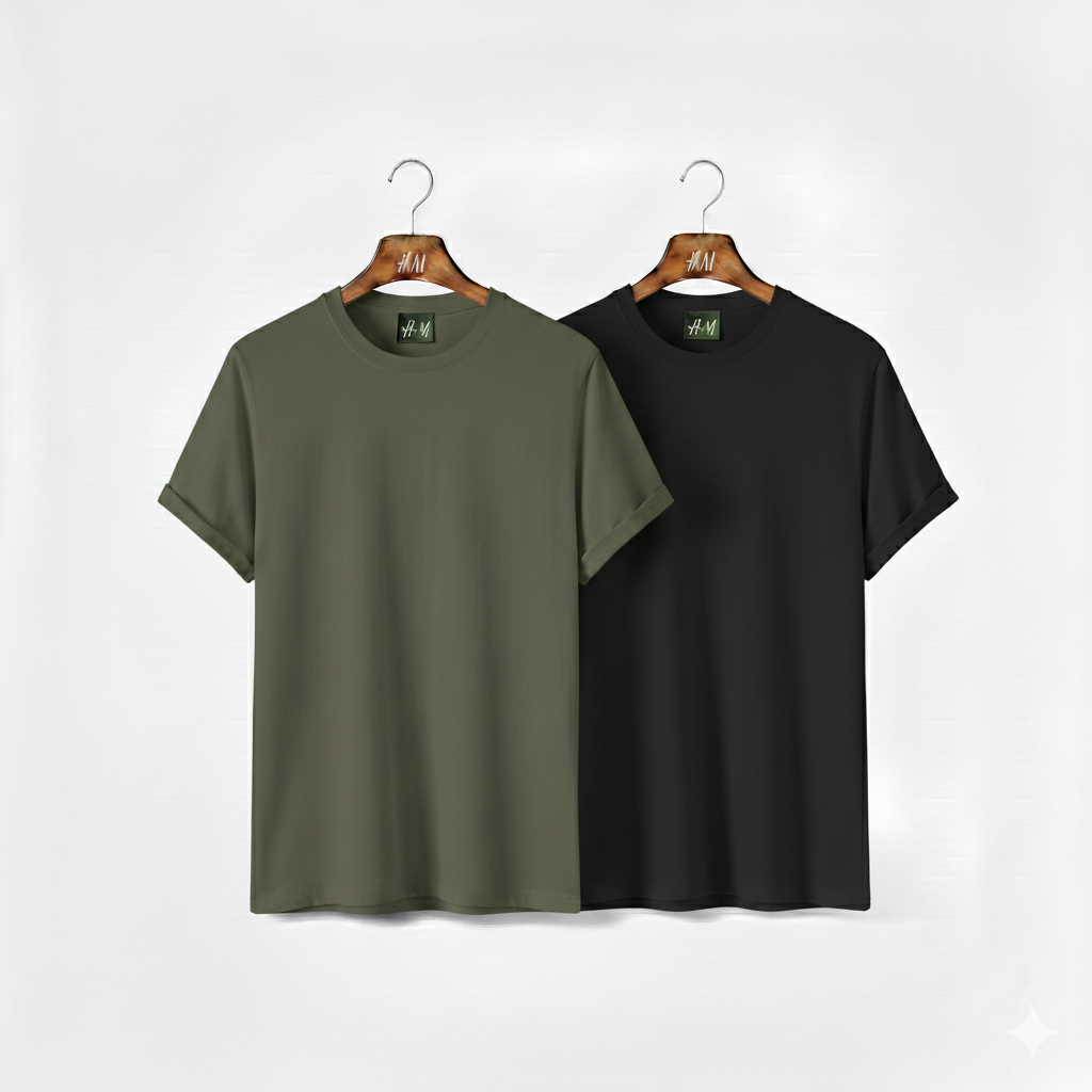 Men’s 2-Piece T-Shirt Combo (Olive + Black) | Premium Cotton | Best Value Pack