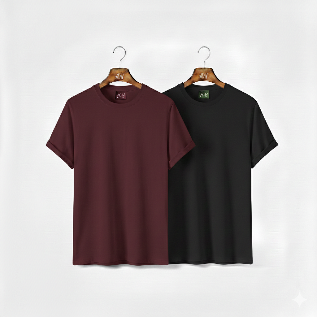Men’s 2-Piece T-Shirt Combo (Merun + Black) | Premium Cotton | Best Value Pack
