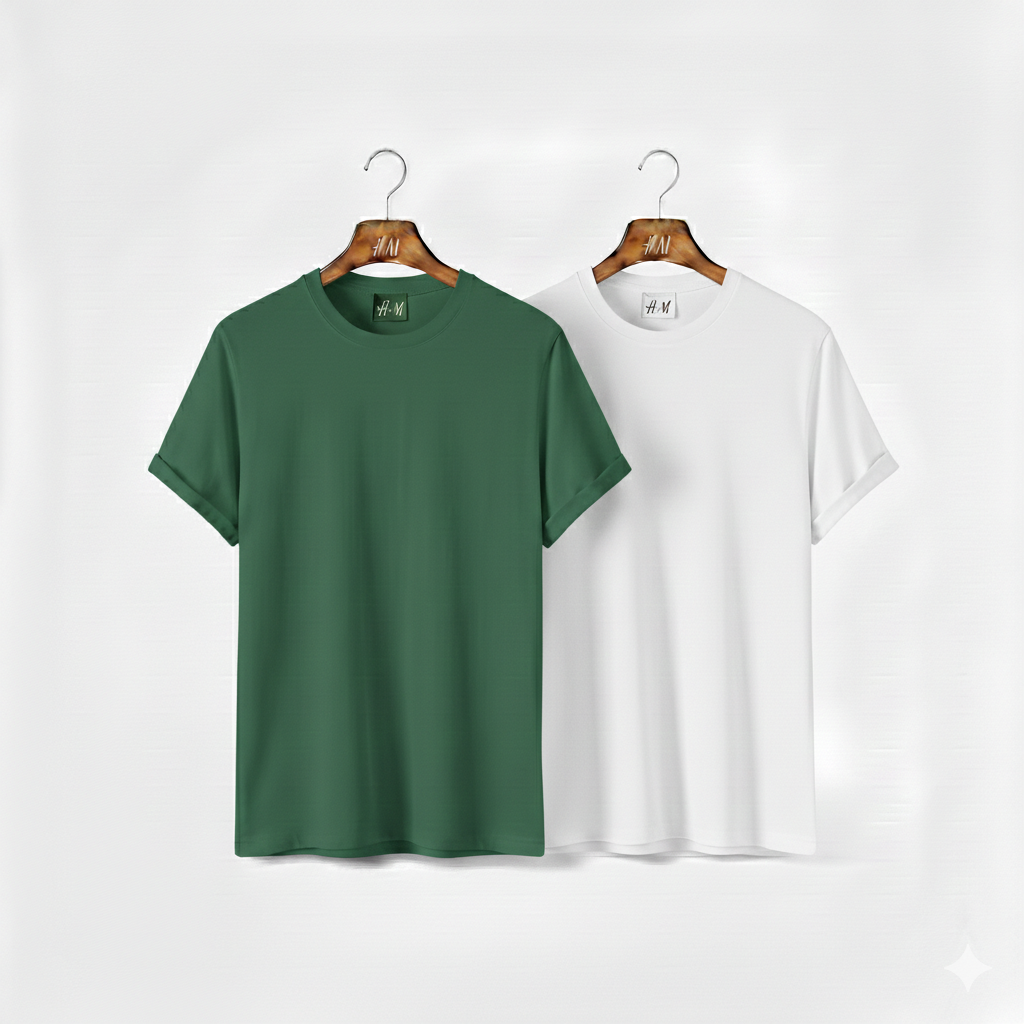 Men’s 2-Piece T-Shirt Combo (Green + White) | Premium Cotton | Best Value Pack
