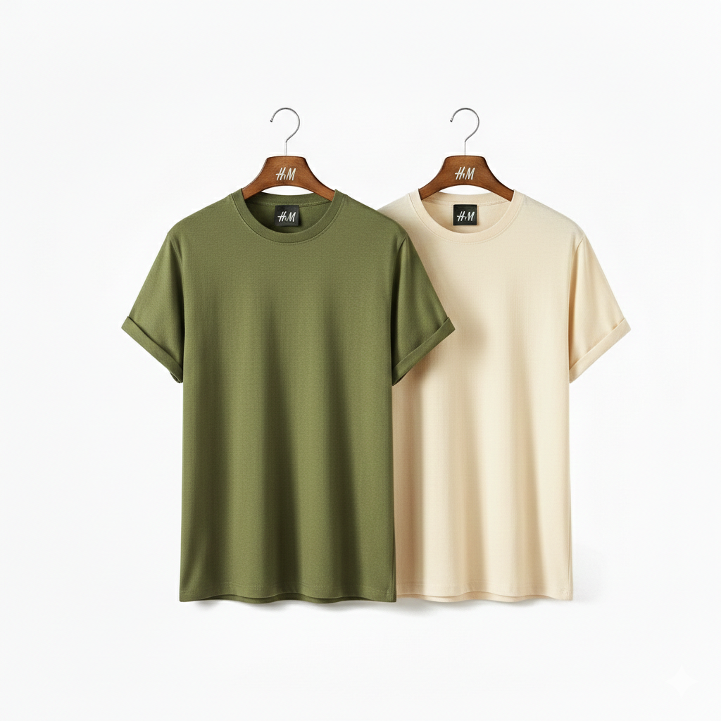 Men’s 2-Piece T-Shirt Combo (Olive + Cream) | Premium Cotton | Best Value Pack