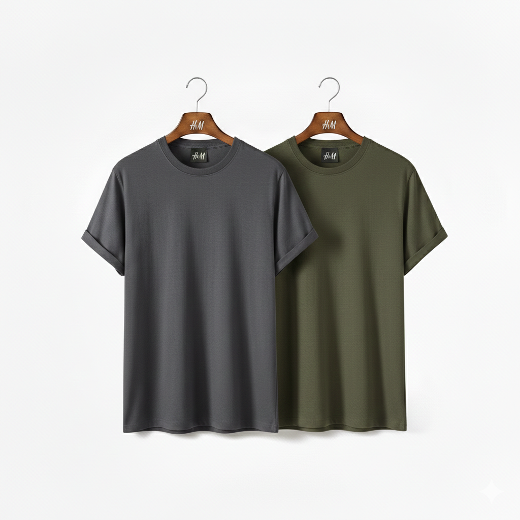 Men’s 2-Piece T-Shirt Combo (Charcoal + Olive) | Premium Cotton | Best Value Pack