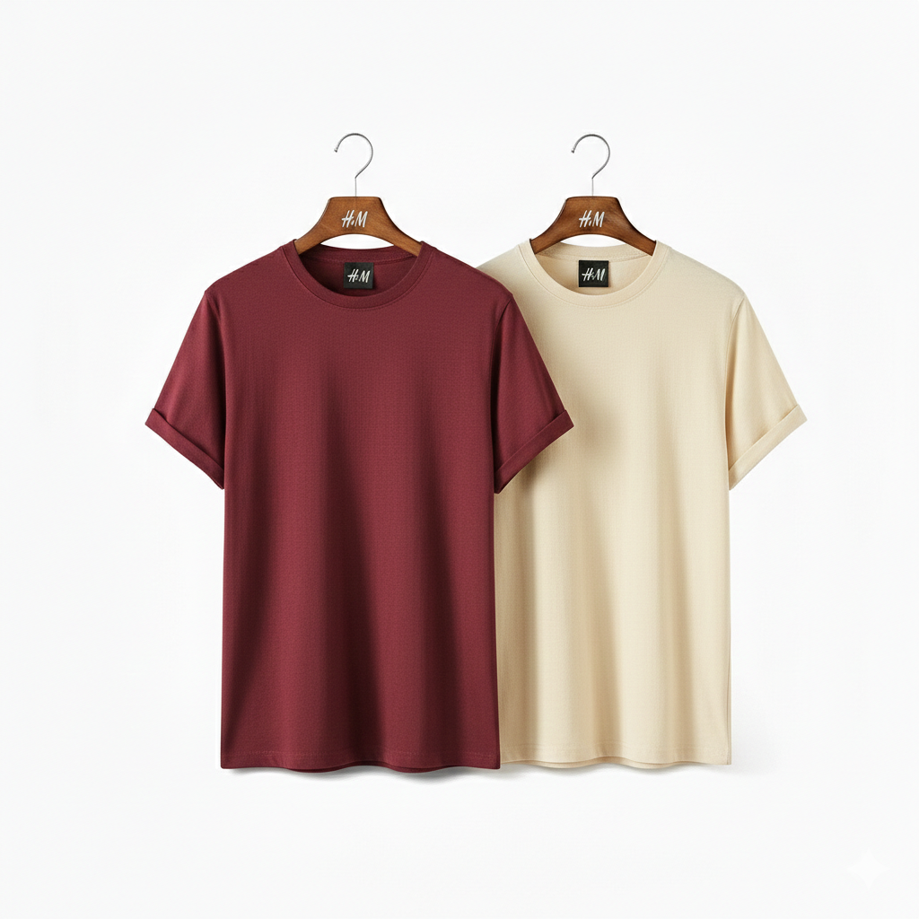 Men’s 2-Piece T-Shirt Combo (Merun + Cream) | Premium Cotton | Best Value Pack