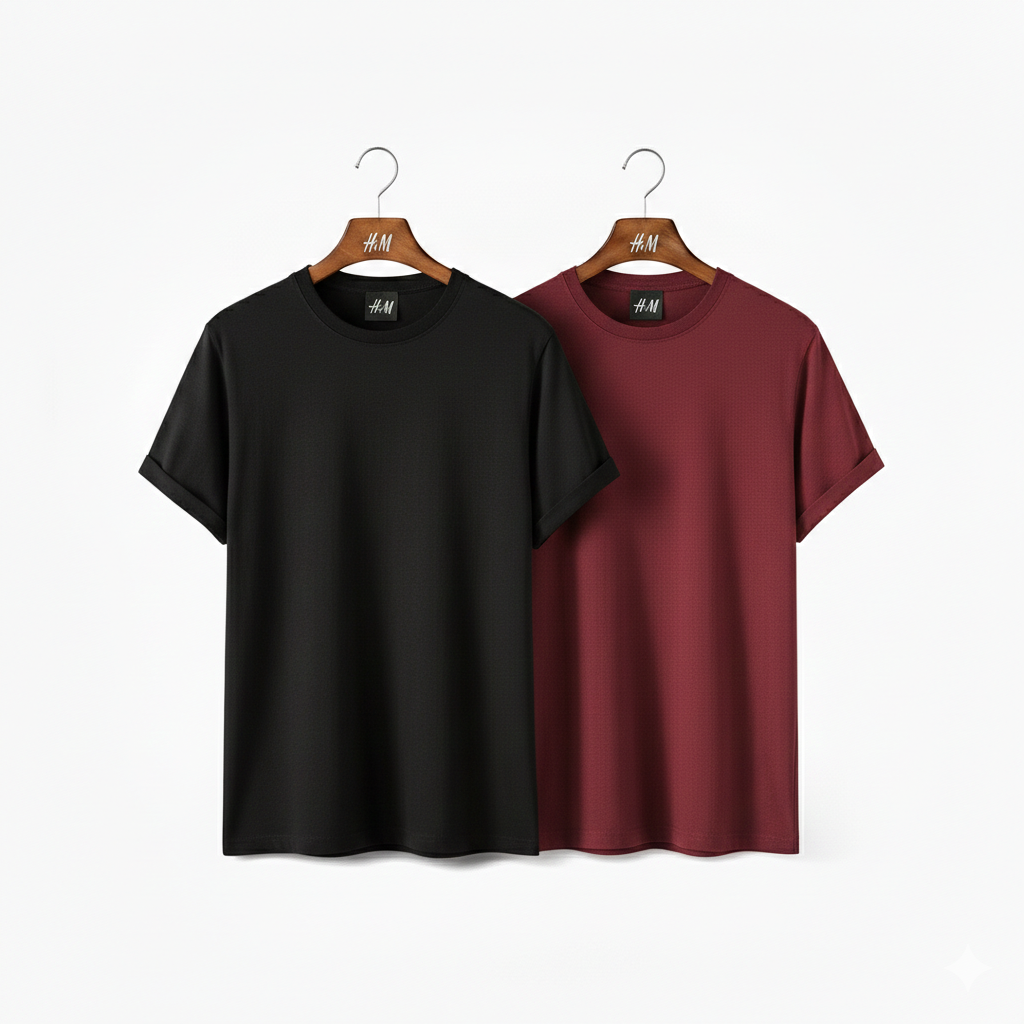 Men’s 2-Piece T-Shirt Combo (Black + Merun) | Premium Cotton | Best Value Pack