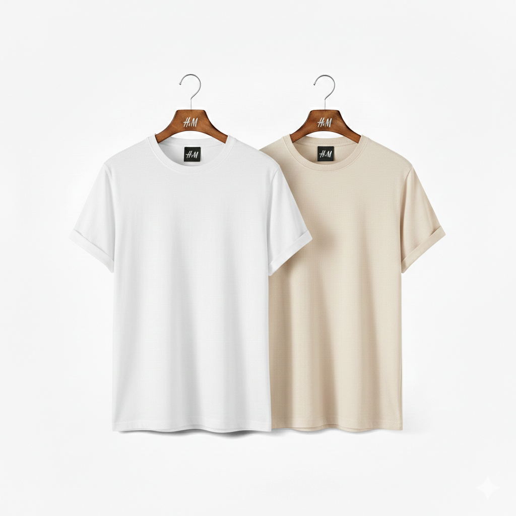 Men’s 2-Piece T-Shirt Combo (White+ Cream) | Premium Cotton | Best Value Pack