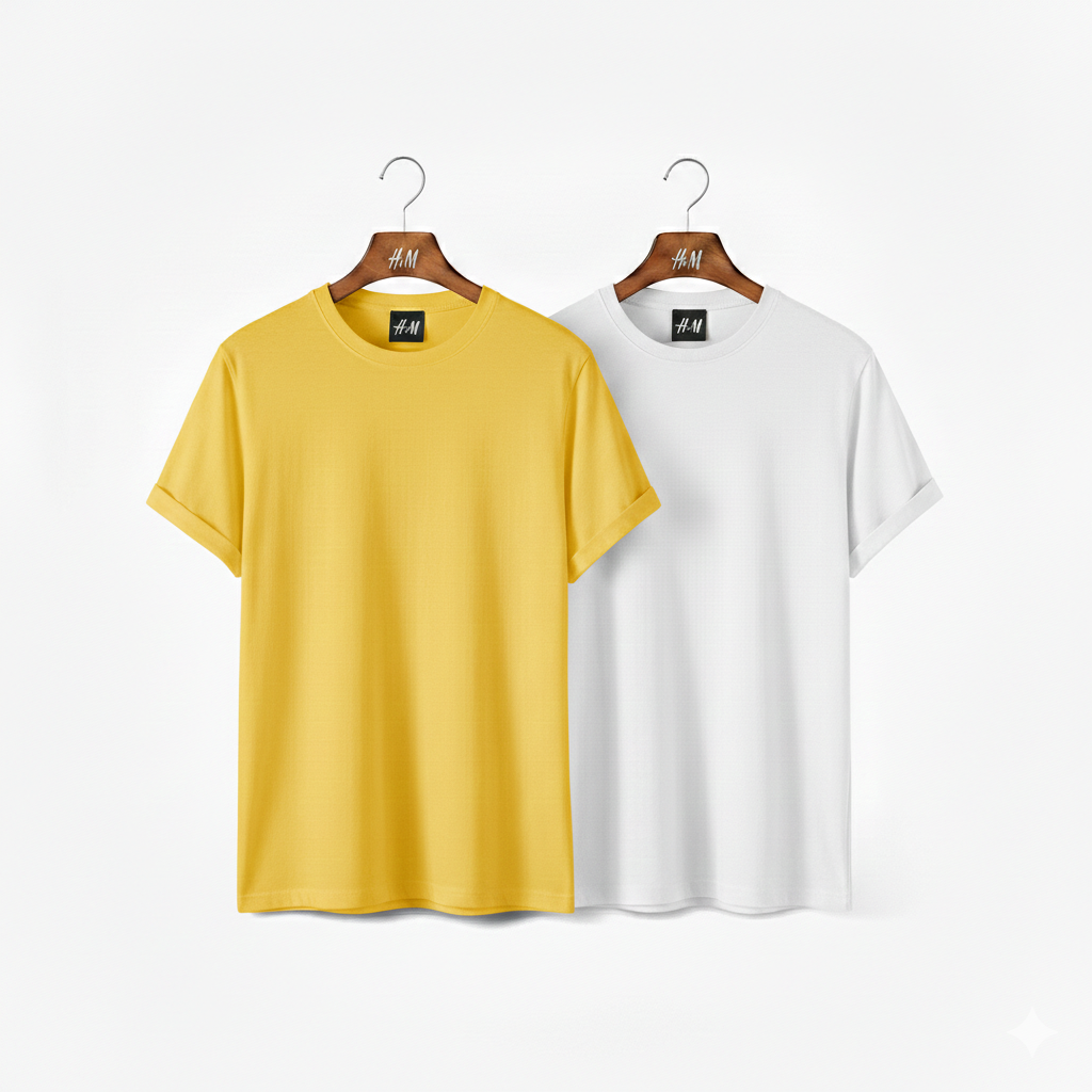 Men’s 2-Piece T-Shirt Combo (Yellow + White) | Premium Cotton | Best Value Pack