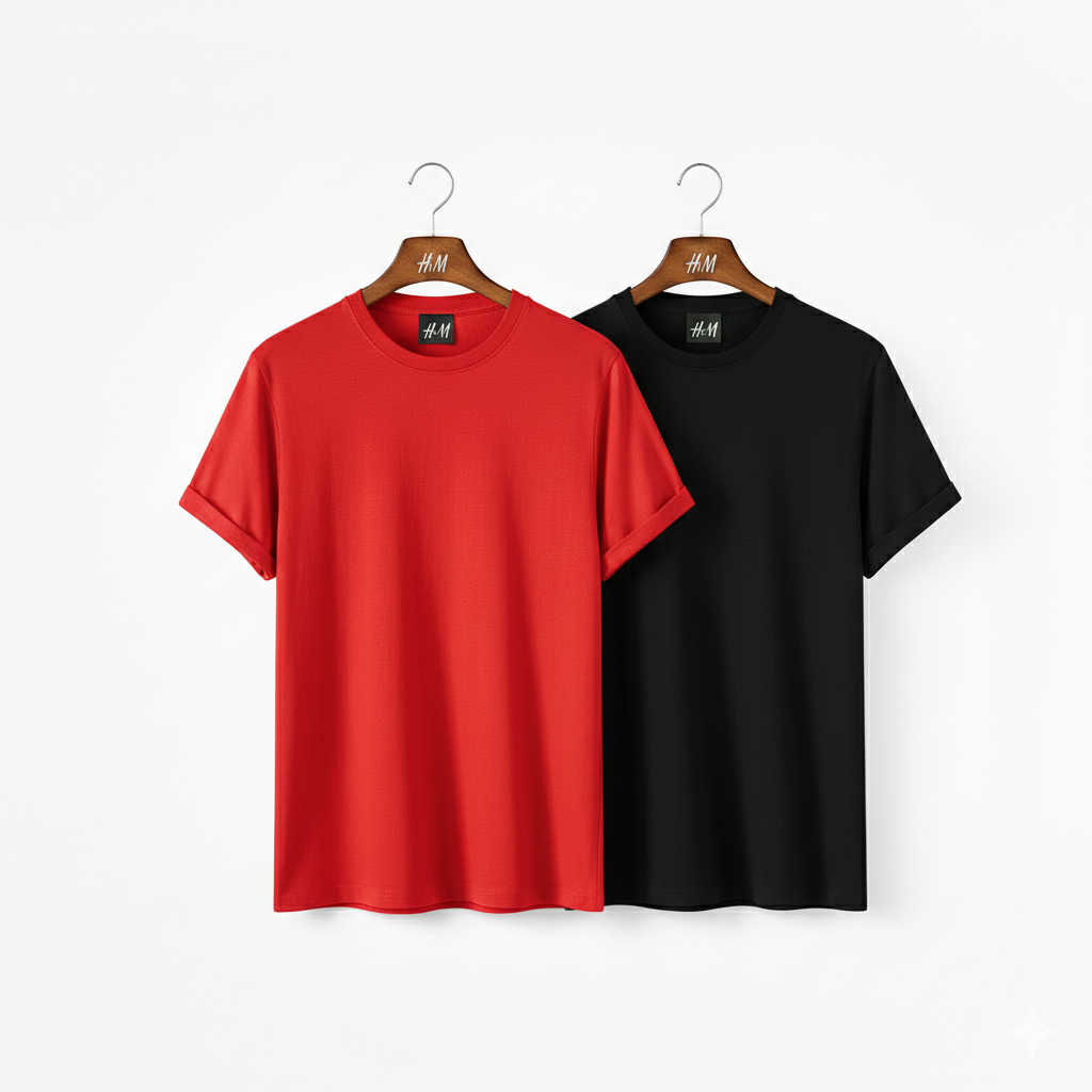 Men’s 2-Piece T-Shirt Combo (Red + Black) | Premium Cotton | Best Value Pack