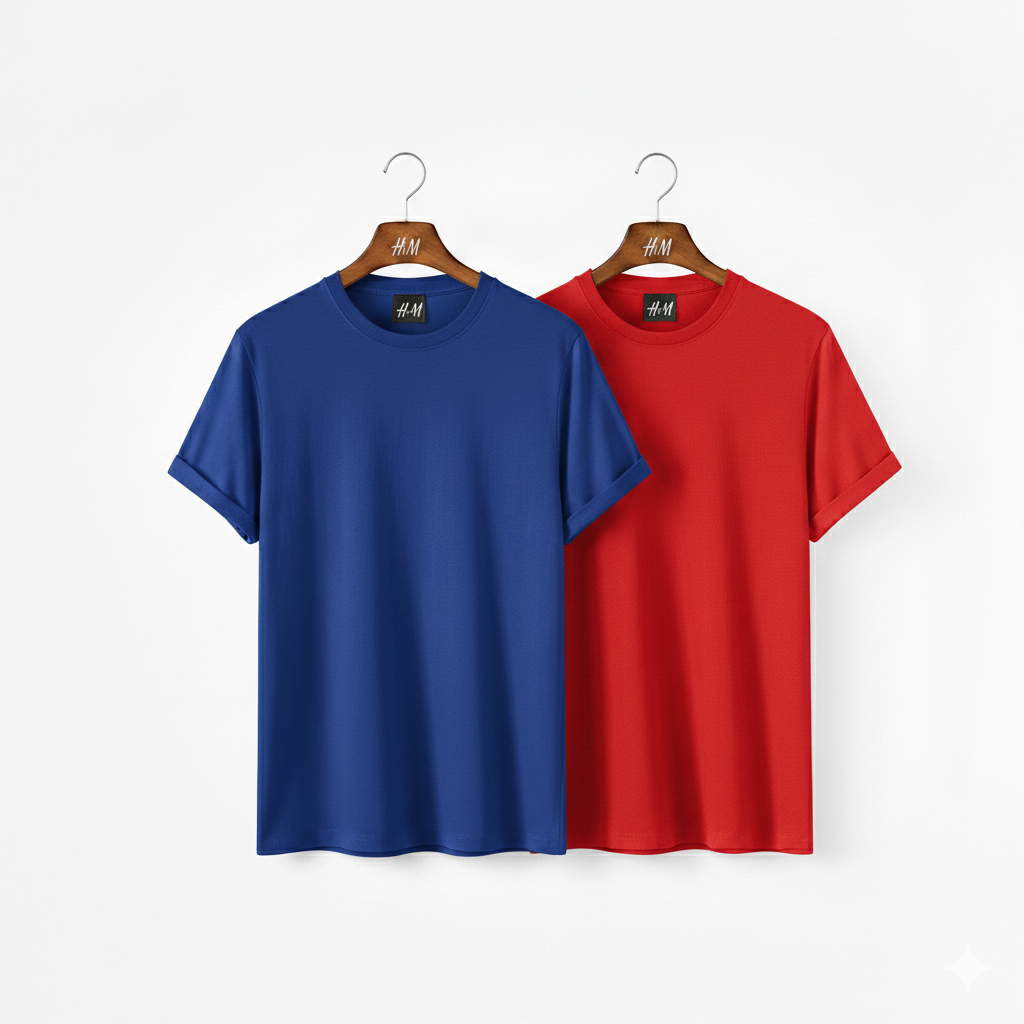 Men’s 2-Piece T-Shirt Combo (Red + Royal Blue) | Premium Cotton | Best Value Pack
