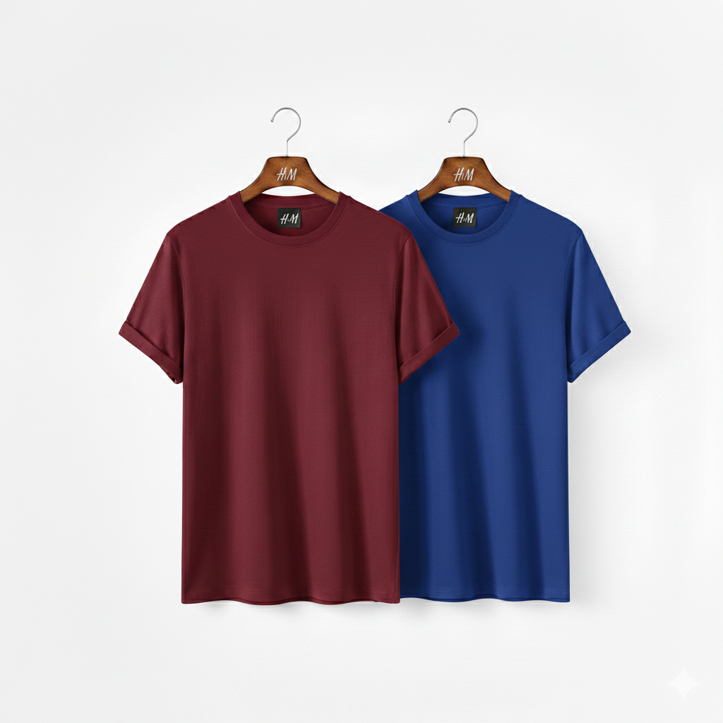 Men’s 2-Piece T-Shirt Combo (Meroon + Royal Blue) | Premium Cotton | Best Value