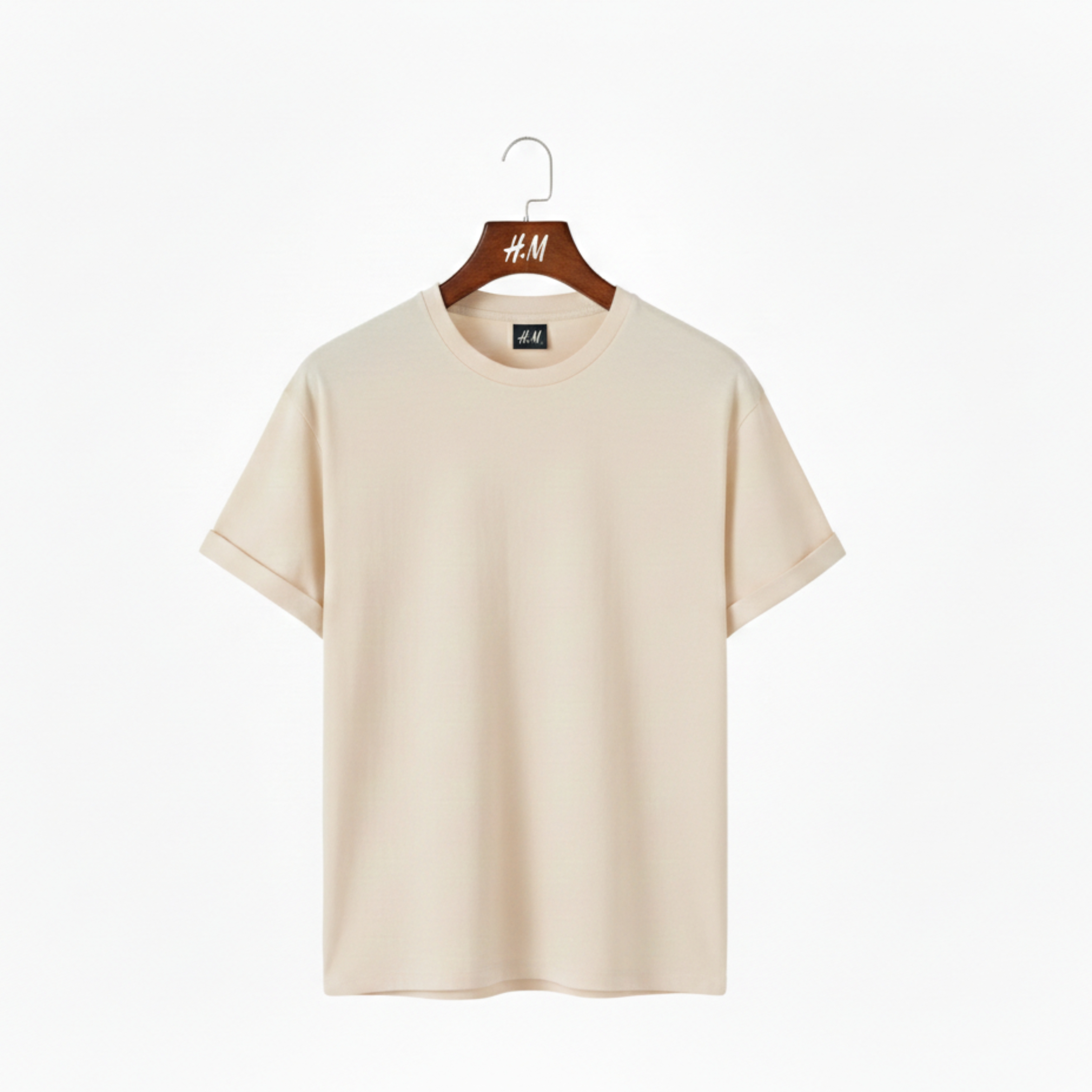 Men Solid Cream T-Shirt