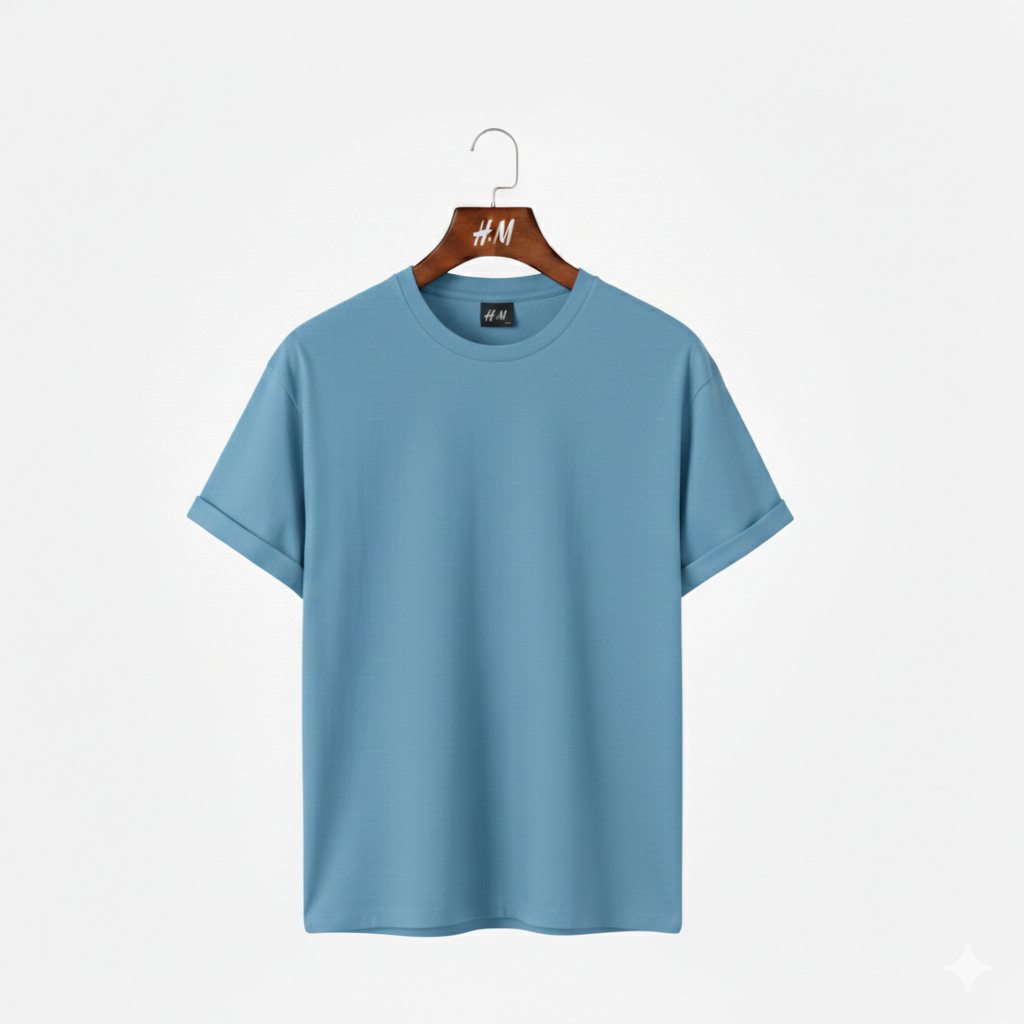 Men Solid Sky Blue T-Shirt