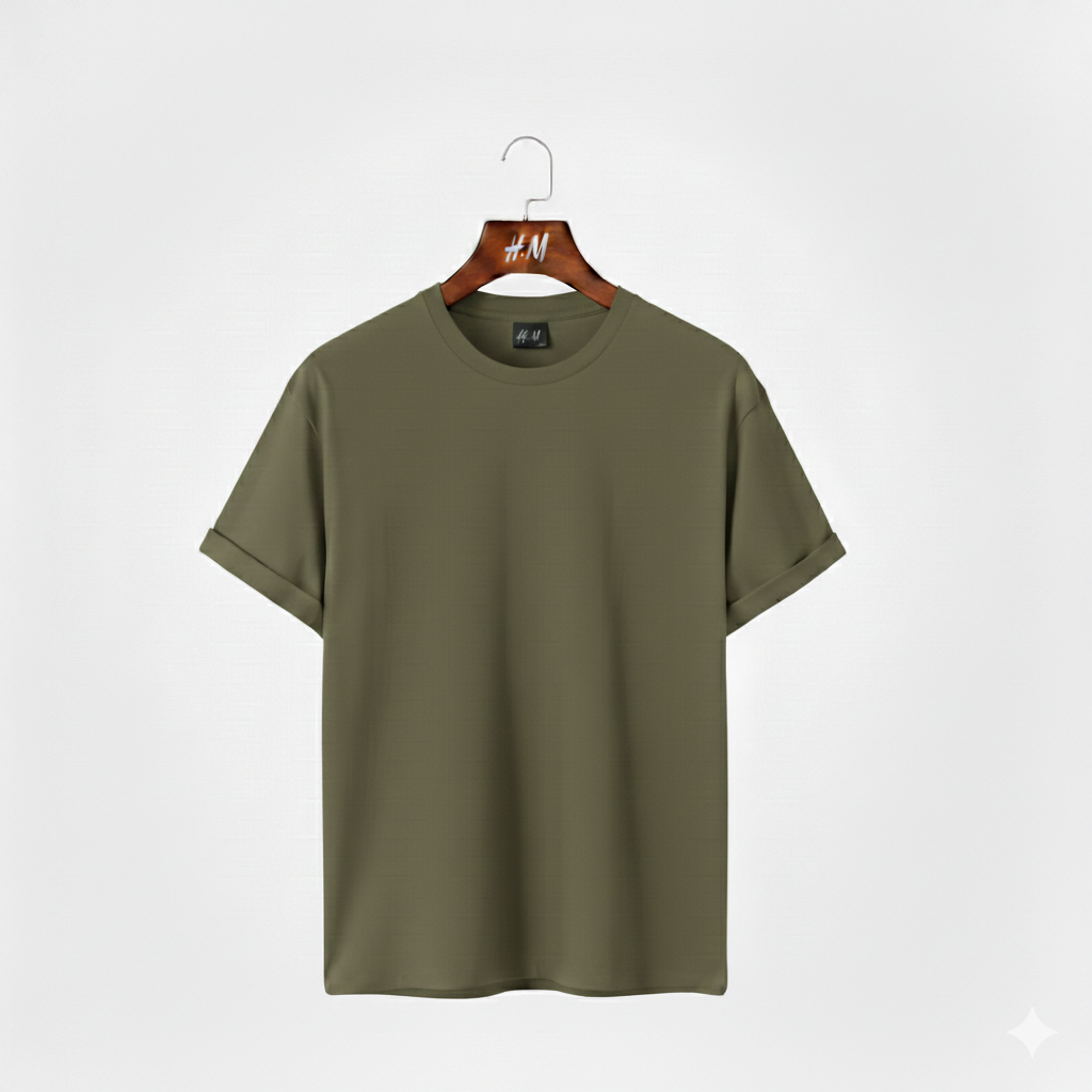 Men Solid Olive Green T-Shirt