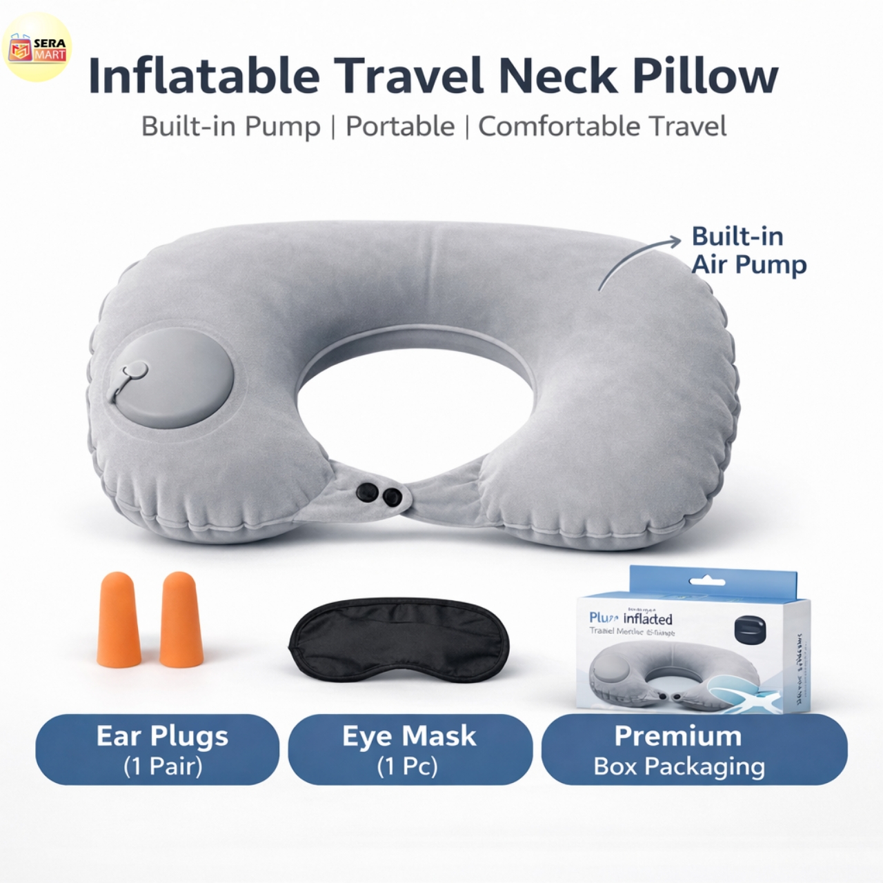 ইনফ্ল্যাটেবল ট্রাভেল নেক পিলো | Super Soft Portable & Compact Neck Support Pillow