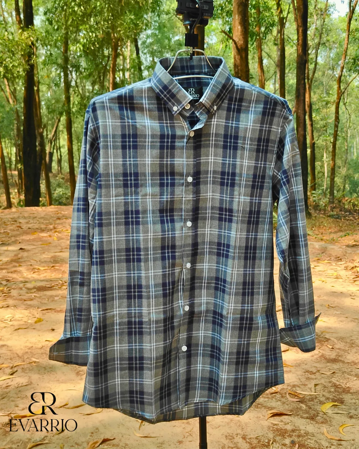 Evarrio Soft Touch Blue Check Pure Cotton Shirt