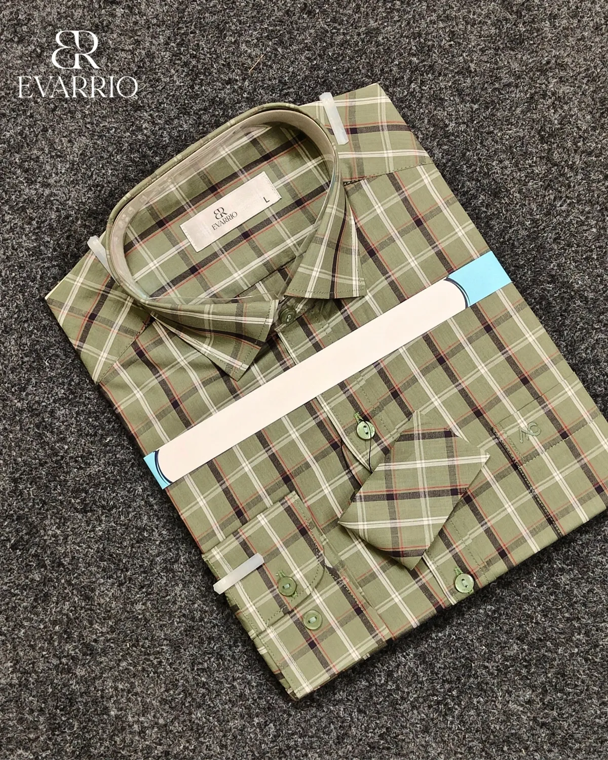Evarrio Classic Olive Check Formal Cotton Shirt - Image 1