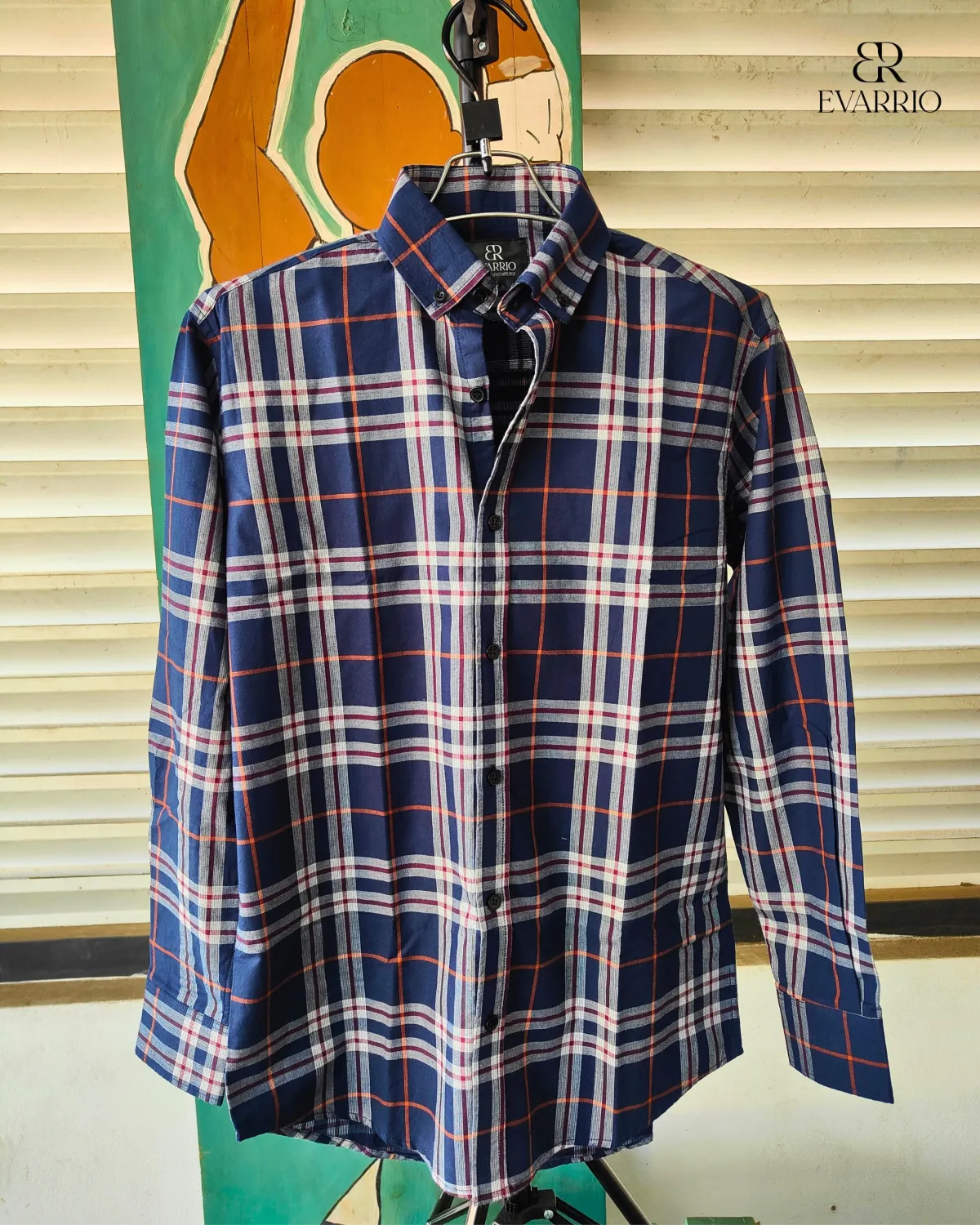 Evarrio Premium Navy Check Oxford Cotton Shirt