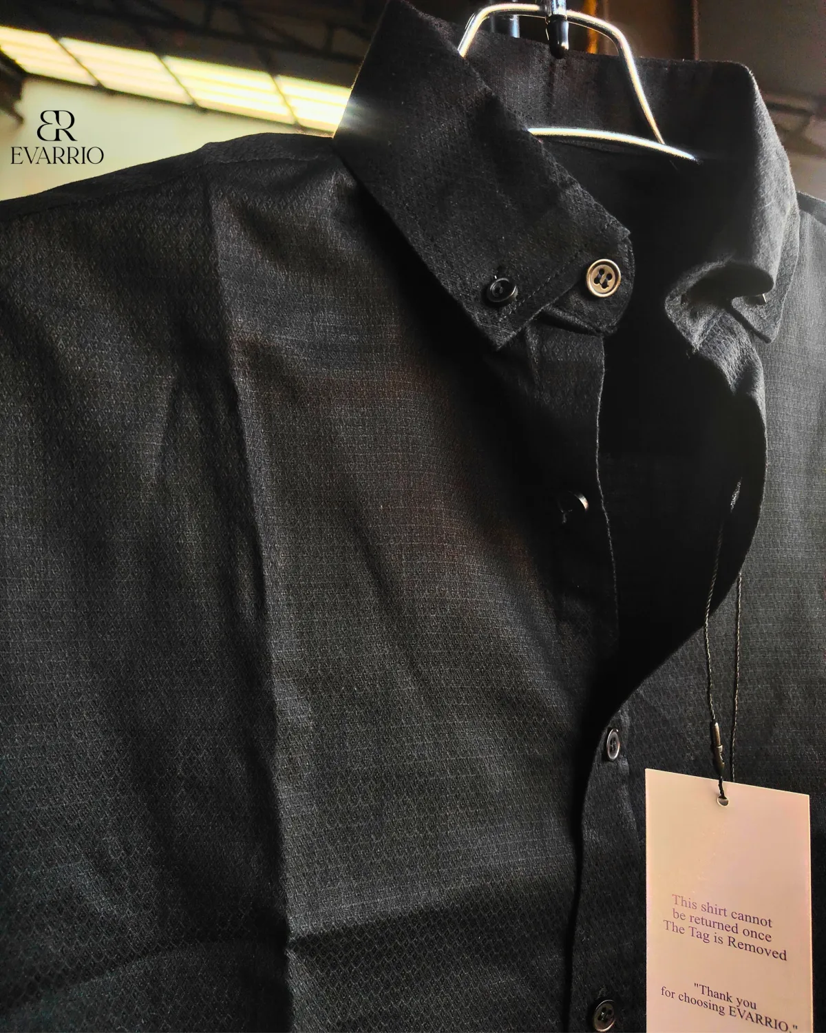 Evarrio Premium Black Textured Fancy Cotton Shirt - Image 1