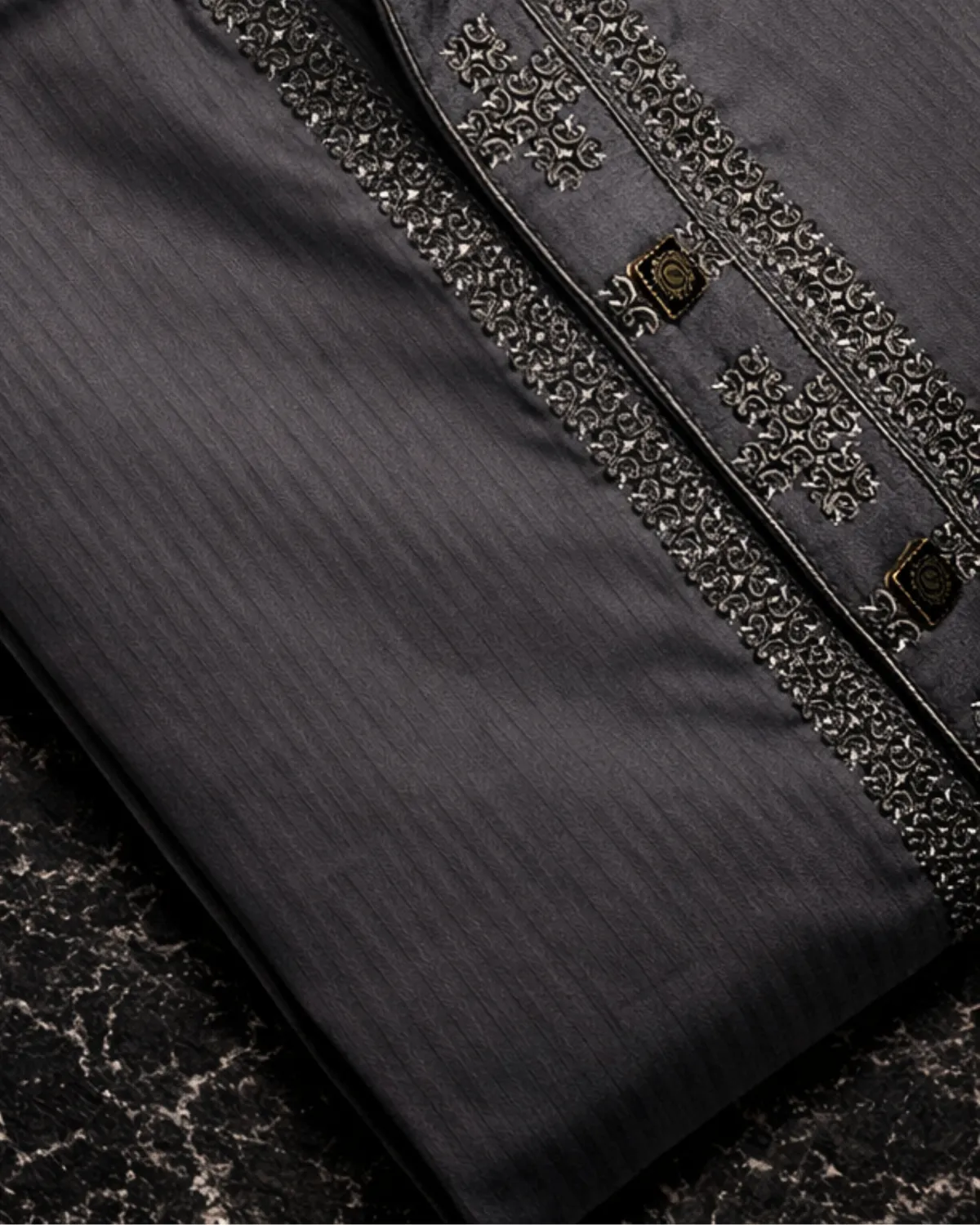 EVARRIO Luxury Embroidered Pure Cotton Panjabi – Ash Grey - Image 2