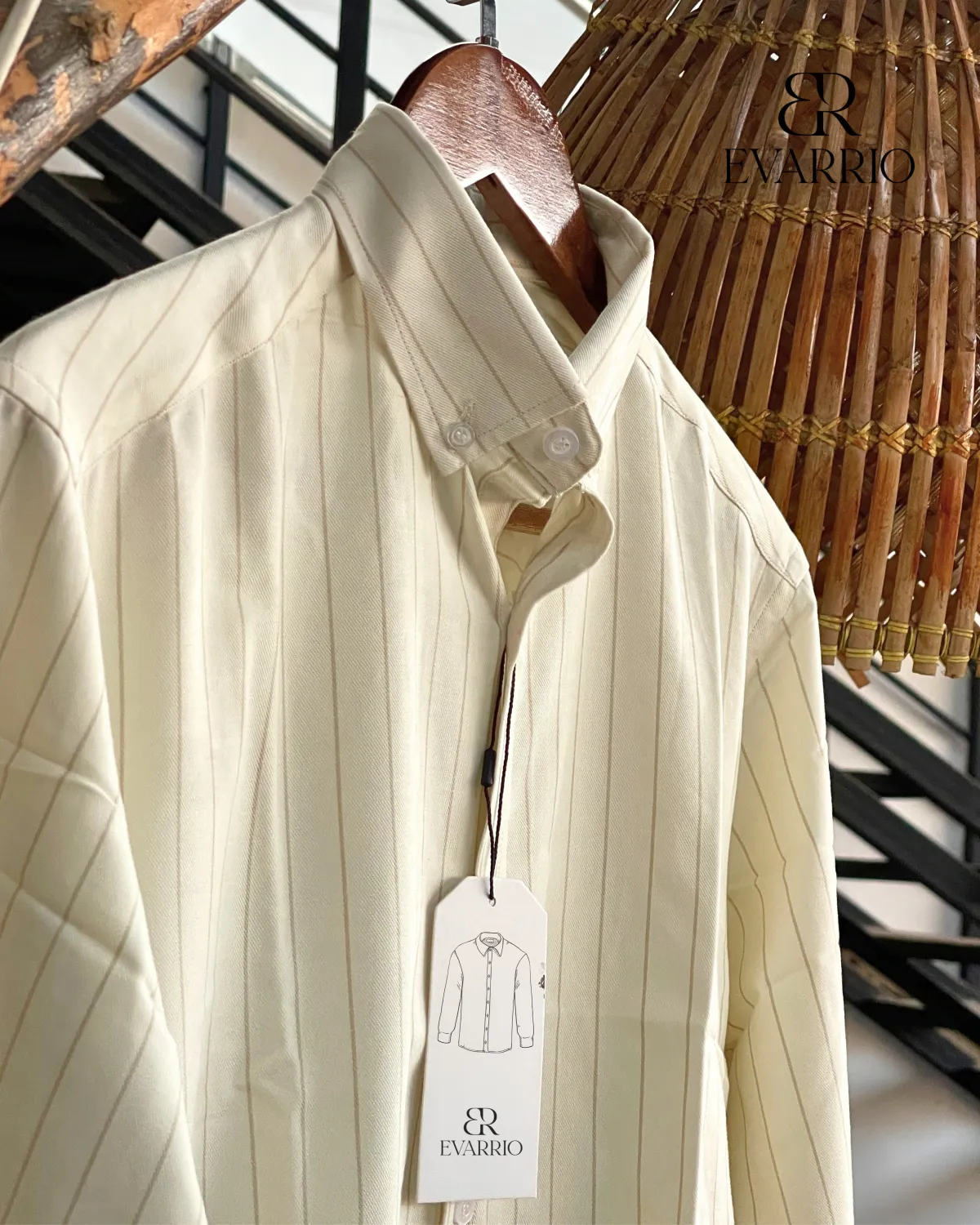 Evarrio Premium Giza Cotton Striped Panjabi – Ivory Gold Edition - Image 1