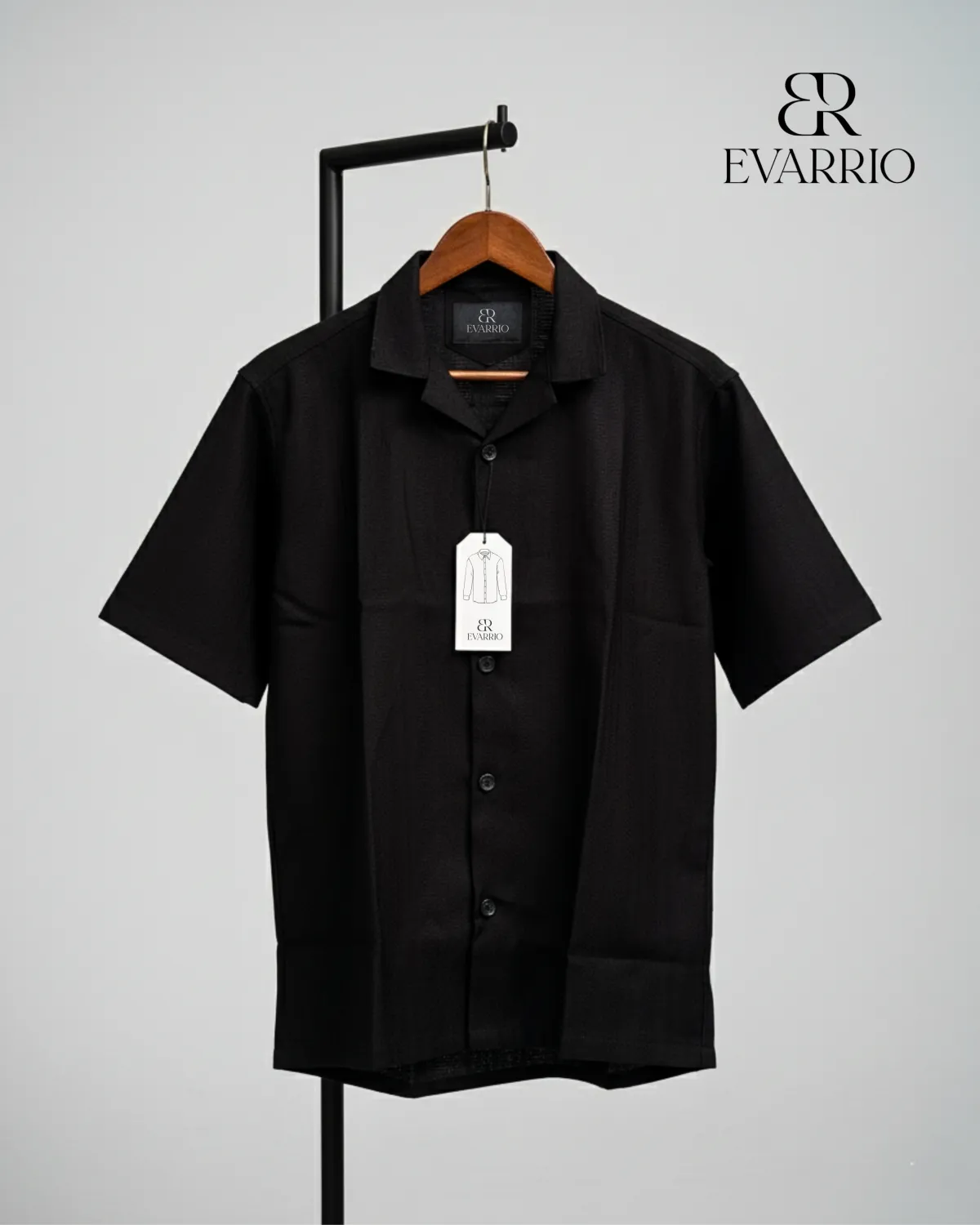 Evarrio "Noir Breeze" Cuban Collar Drop Shoulder Shirt - Image 1