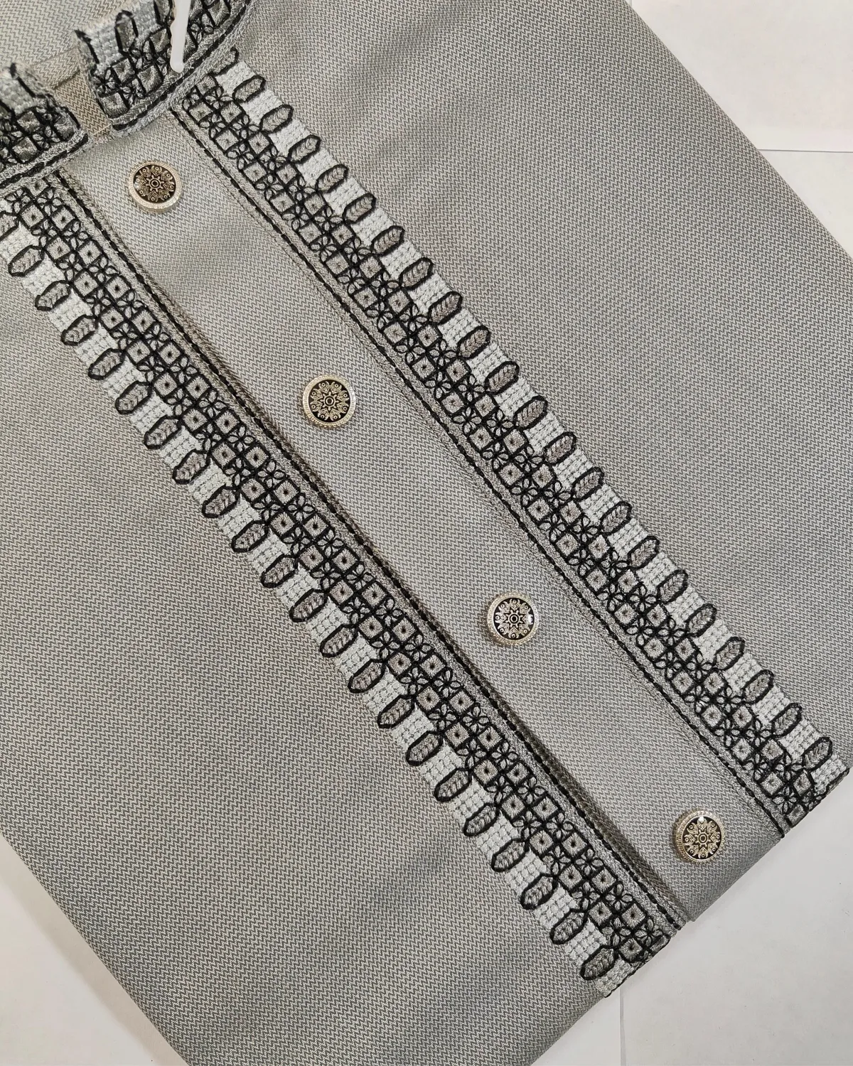 Evarrio Slate Steel Geometric Embroidered Premium Panjabi - Image 2