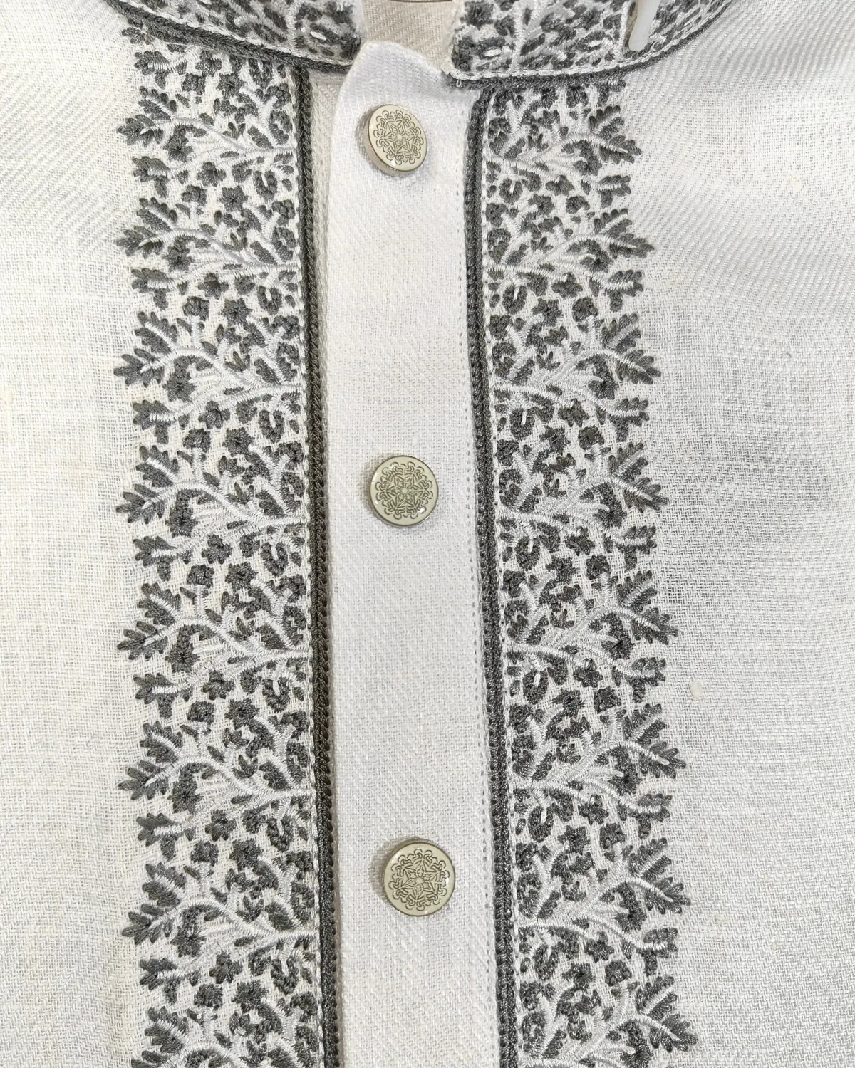 Evarrio Heritage Ivory Panjabi with Intricate Slate Embroidery - Image 3