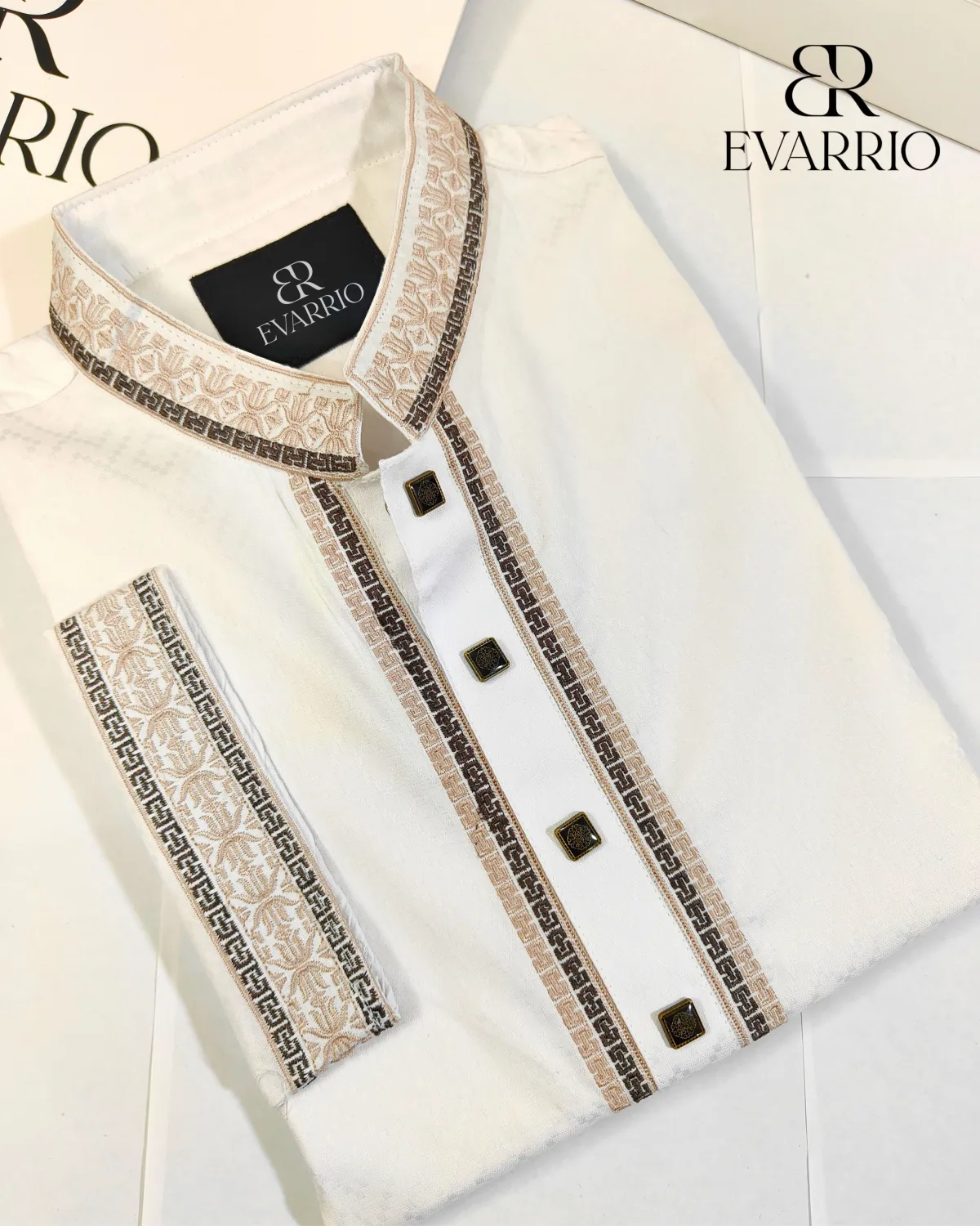 EVARRIO Signature White Heritage Panjabi – Earth-Tone Collection - Image 2