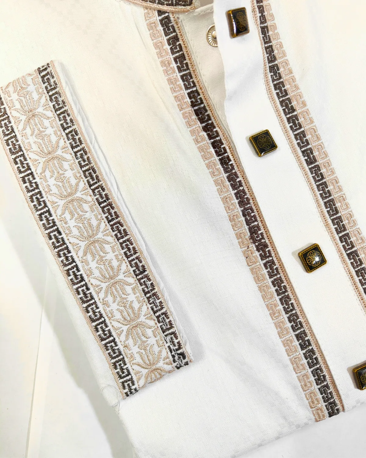 EVARRIO Signature White Heritage Panjabi – Earth-Tone Collection - Image 1