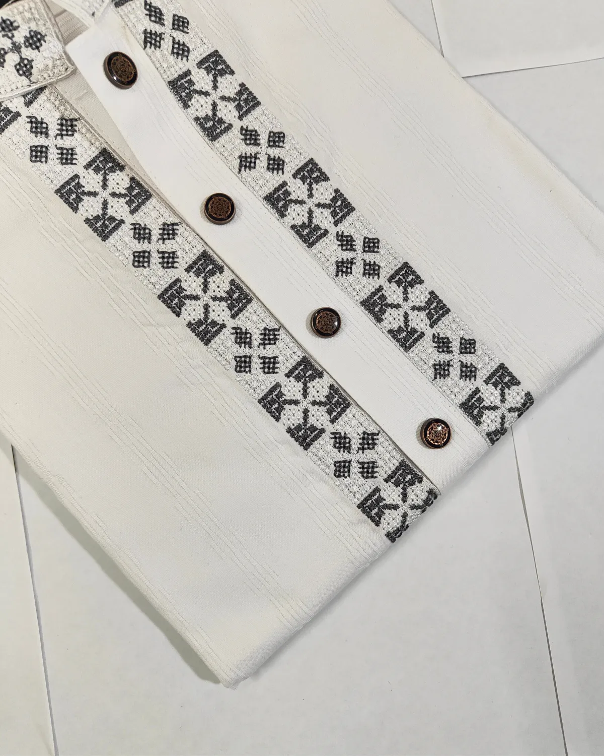 Premium Textured Panjabi with Charcoal Geometric Accents - Image 3