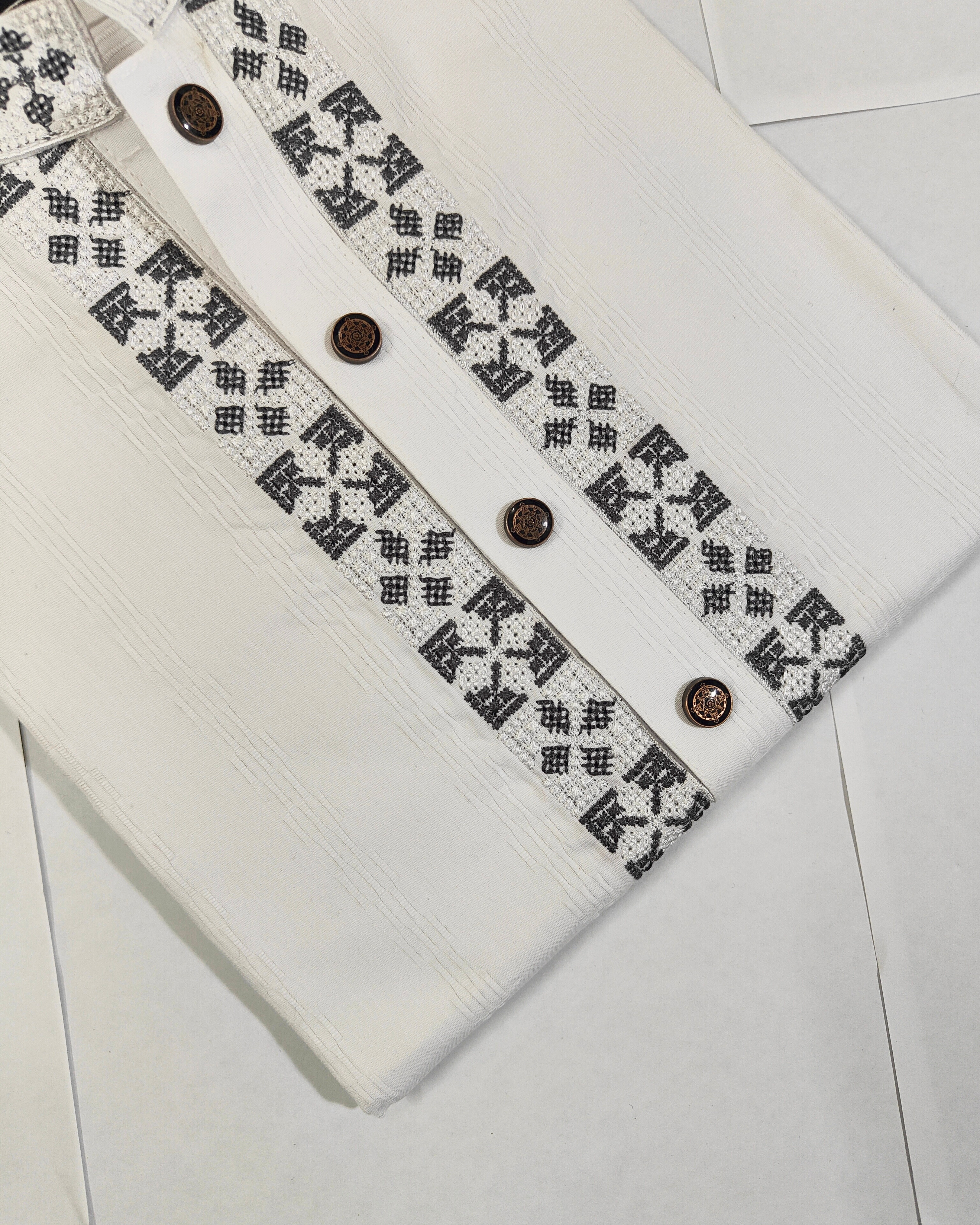 Premium Textured Panjabi with Charcoal Geometric Accents image 3